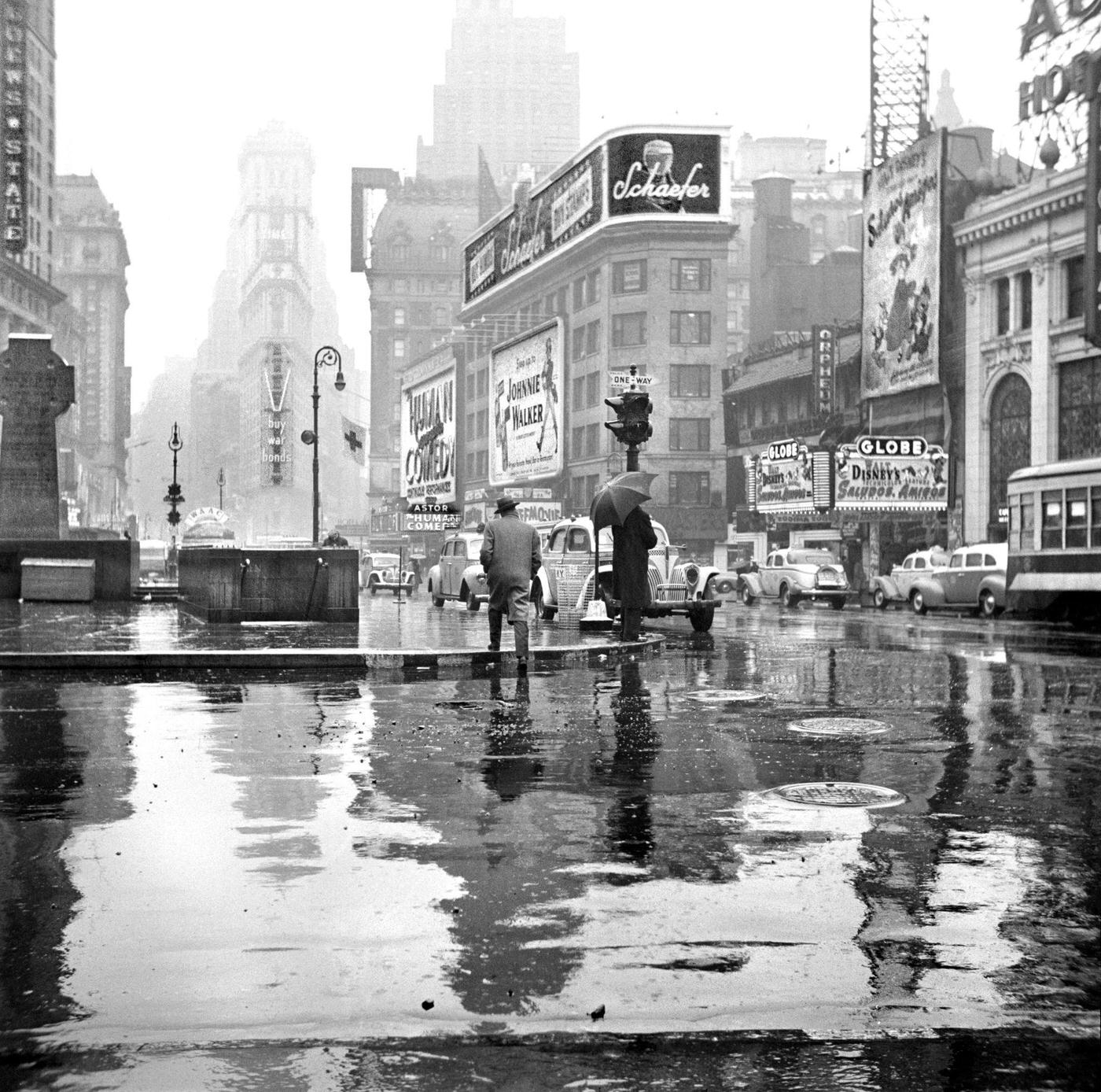 Street Scene On Rainy Day, Times Square, Manhattan, 1943