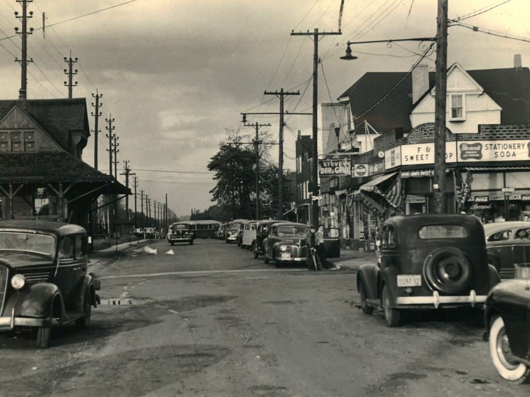 New Dorp, Cars Parked Up South Railroad Avenue At Rose Avenue, 1948.