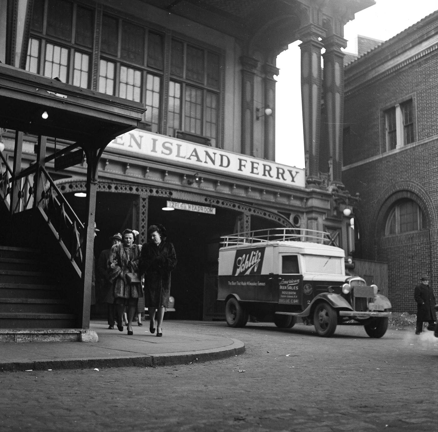 Passengers Depart From The Staten Island Ferry Terminal, 1948.