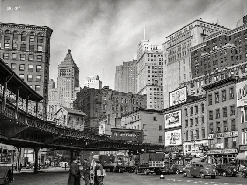 Elevated Train Structure And Buildings -- Lower Manhattan, New York City, 1941