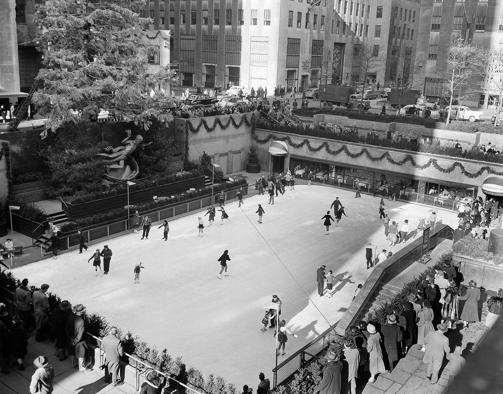 Skaters Glide On The Ice At The Center’s Skating Rink In Midtown Manhattan, New York, Dec. 8, 1949.