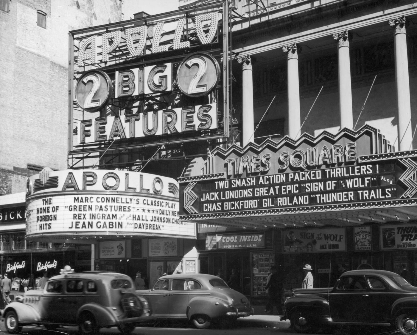 Marquees Of Apollo And Times Square Theaters In Midtown, Manhattan, Circa 1941