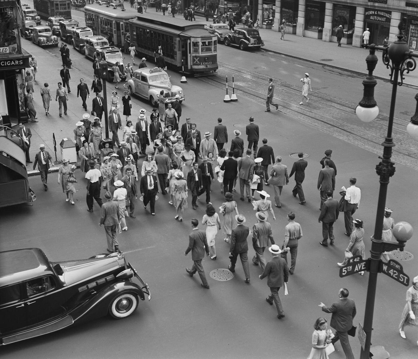 Pedestrians Crossing At 5Th Avenue And West 42Nd Street, Manhattan, August 1940