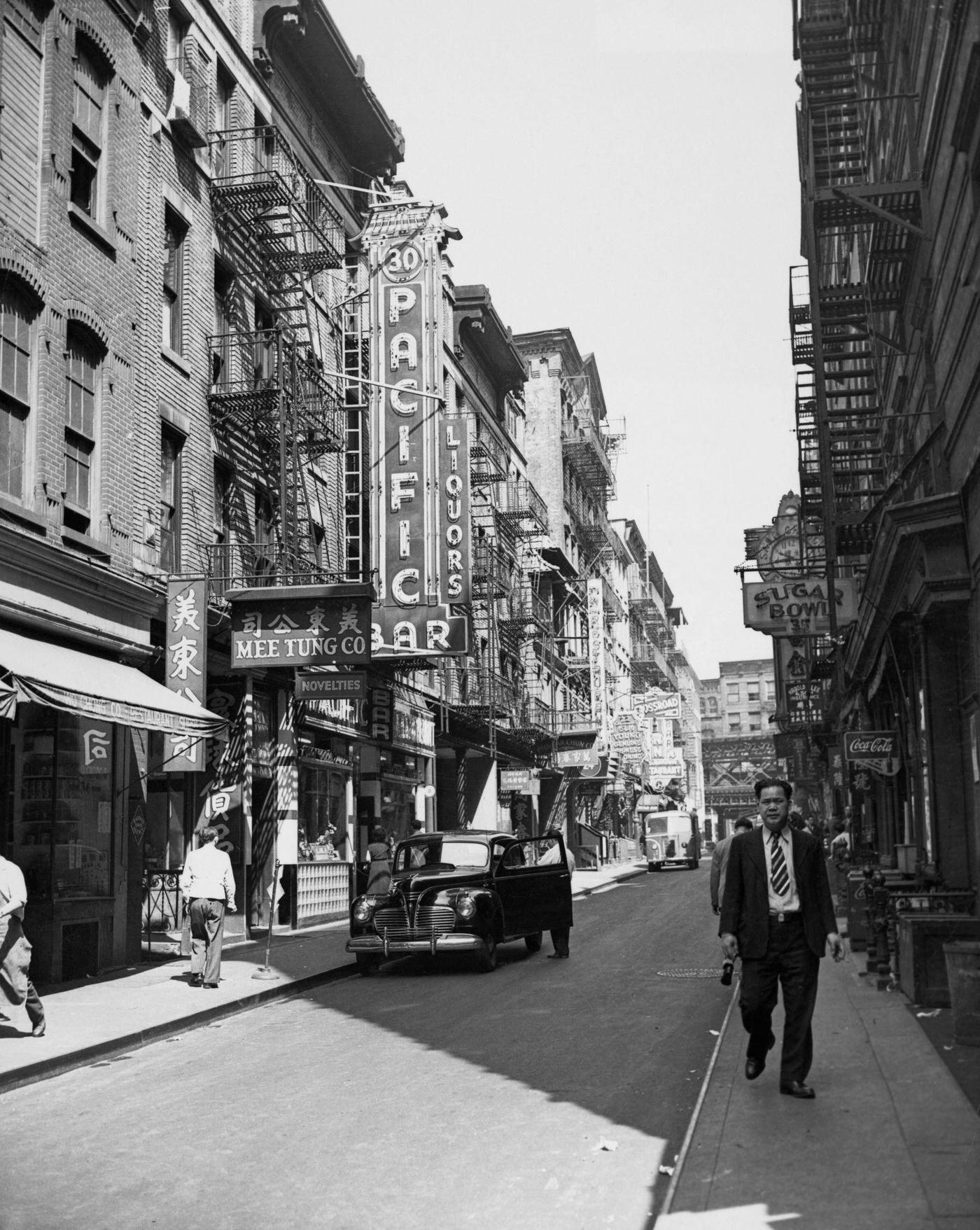 View Looking East Down Pell Street In Chinatown, Manhattan, Circa 1943