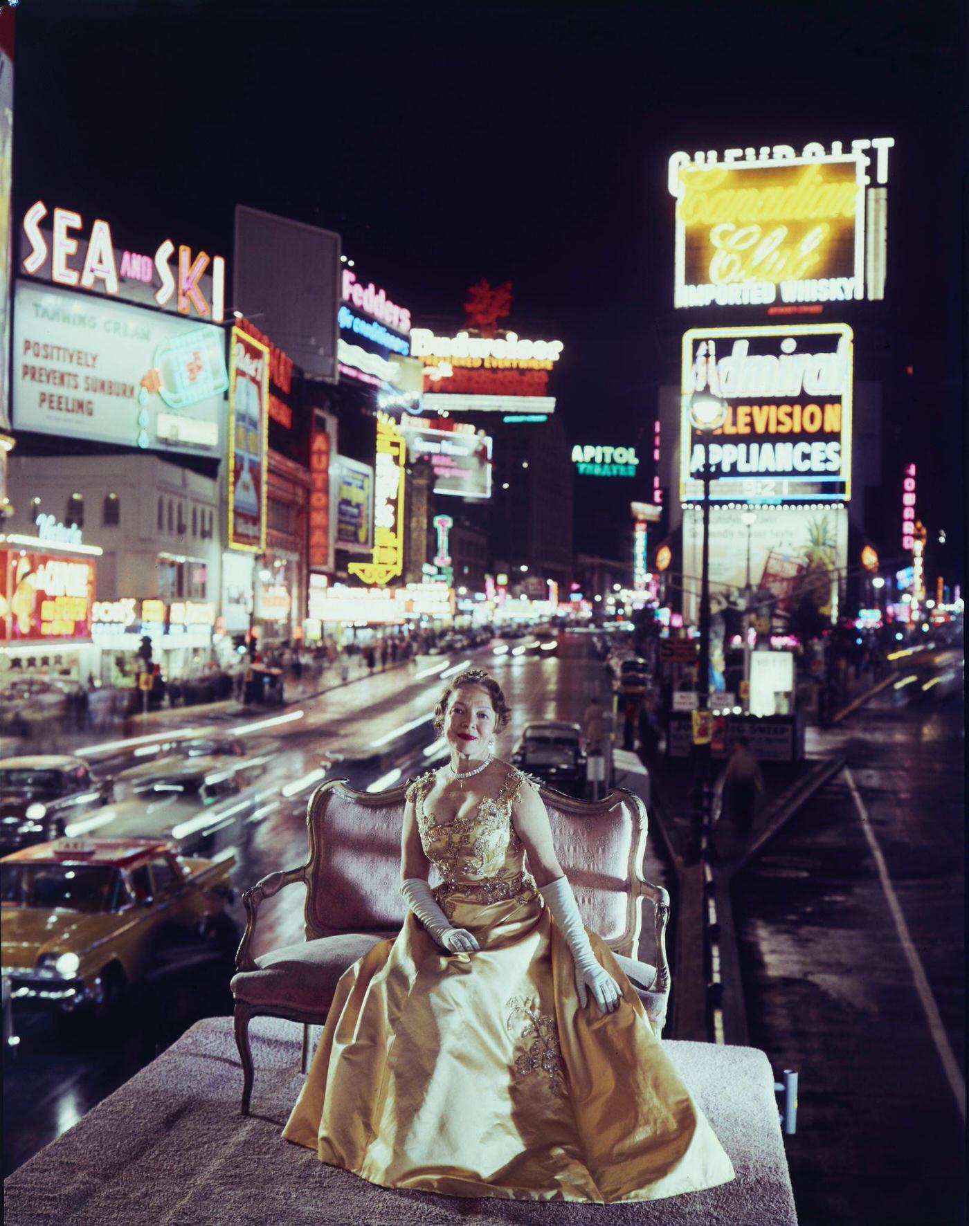 Portrait Of Helen Hayes In Times Square, Manhattan, June 17, 1959.