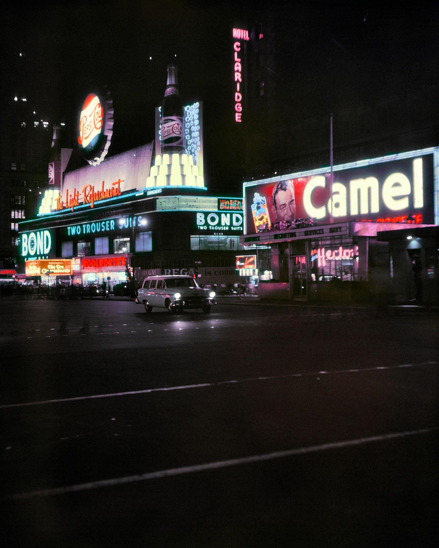 Night Times Square, Neon Signs And Ads, Manhattan, 1956.
