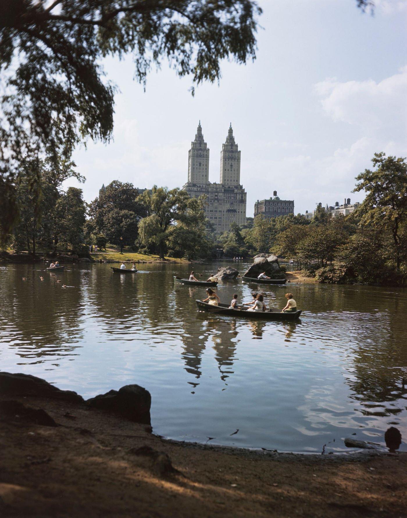 Visitors In Rowing Boats On Central Park Boating Lake, Manhattan, 1955.