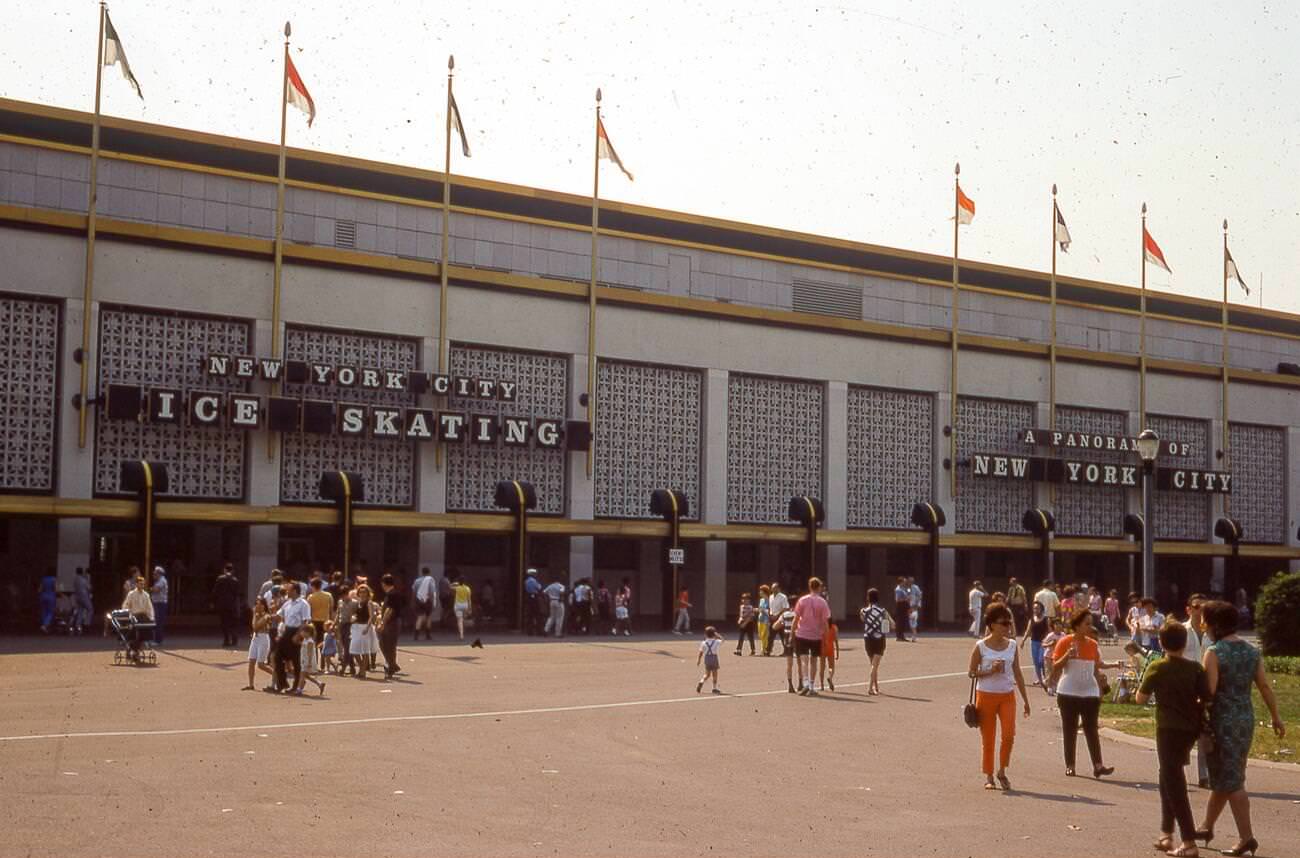 Summertime Visitors Walk By The Entrance Of The New York City Pavilion Building In Flushing Meadows Park, Queens, 1967