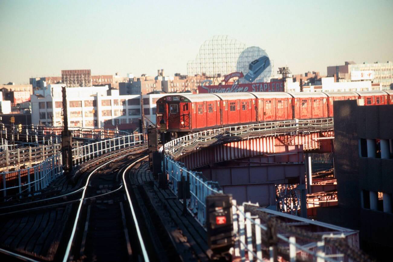 A Number 7 Flushing Line Elevated Train Consisting Of &Amp;Quot;Redbird&Amp;Quot; Cars Arrives At Queensboro Plaza Station, 1960S.