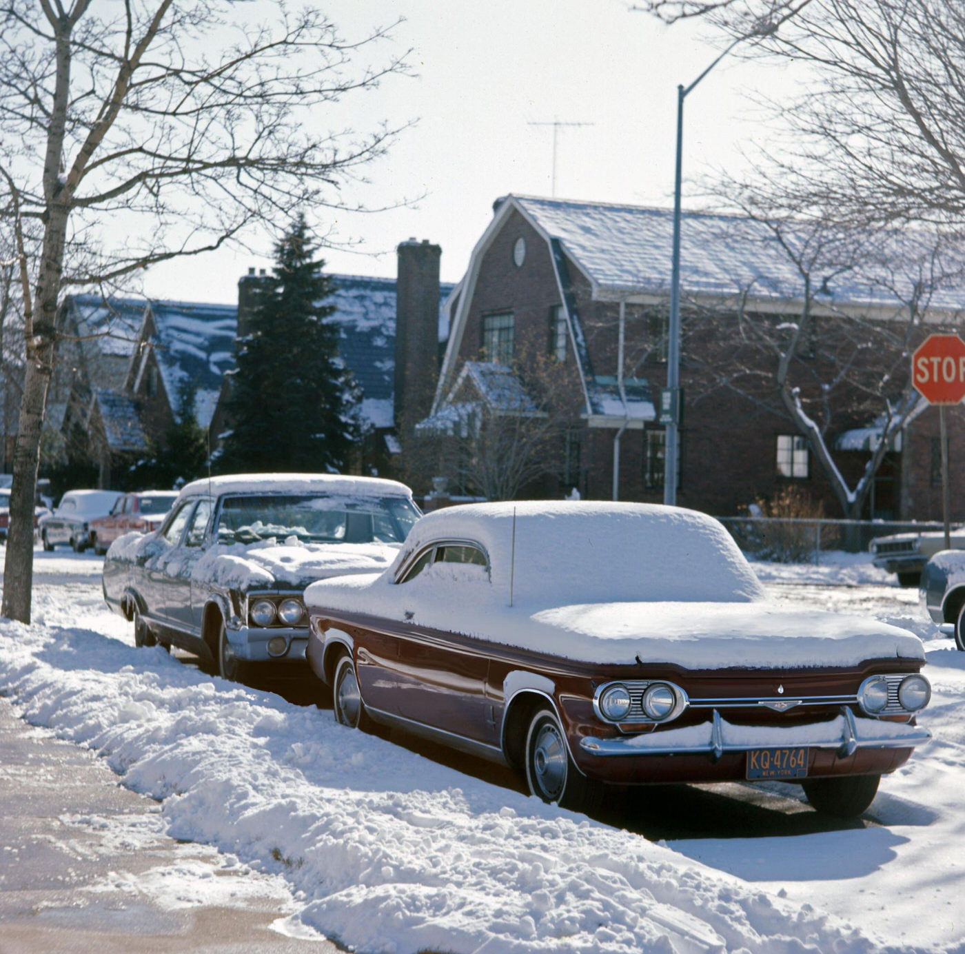 Snow-Covered Parked Cars Along The Horace Harding Expressway In Rego Park, Queens, 1967.