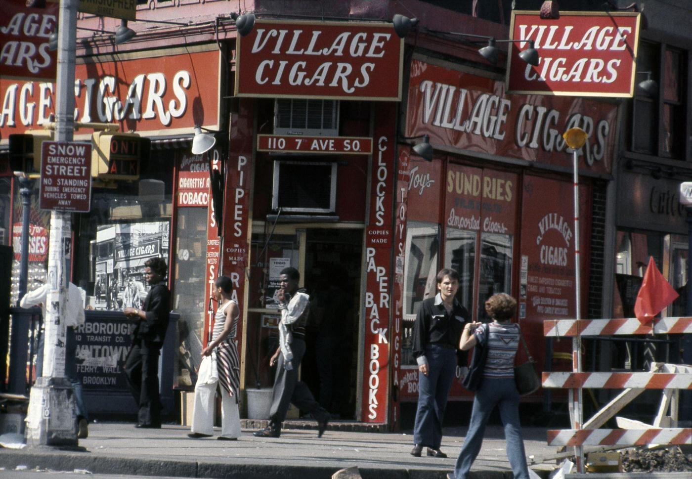 Exterior View Of Village Cigars At 110 7Th Ave S. And Christopher Street In Greenwich Village, Manhattan, 1976.