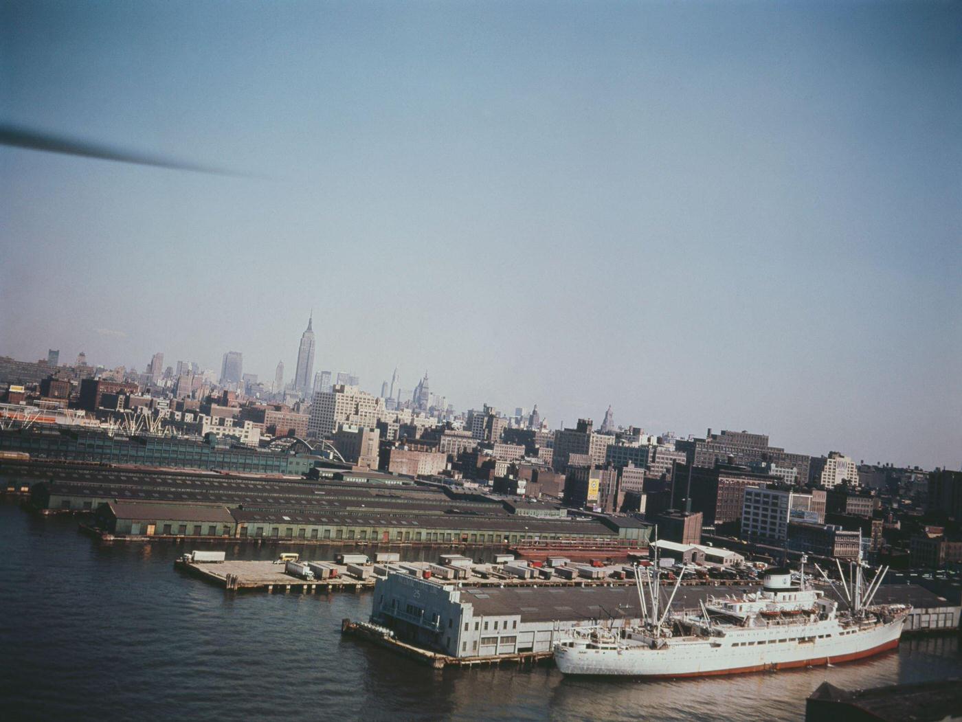 Cargo Ships And Freighters At Hudson River Side Of Manhattan Island, 1971