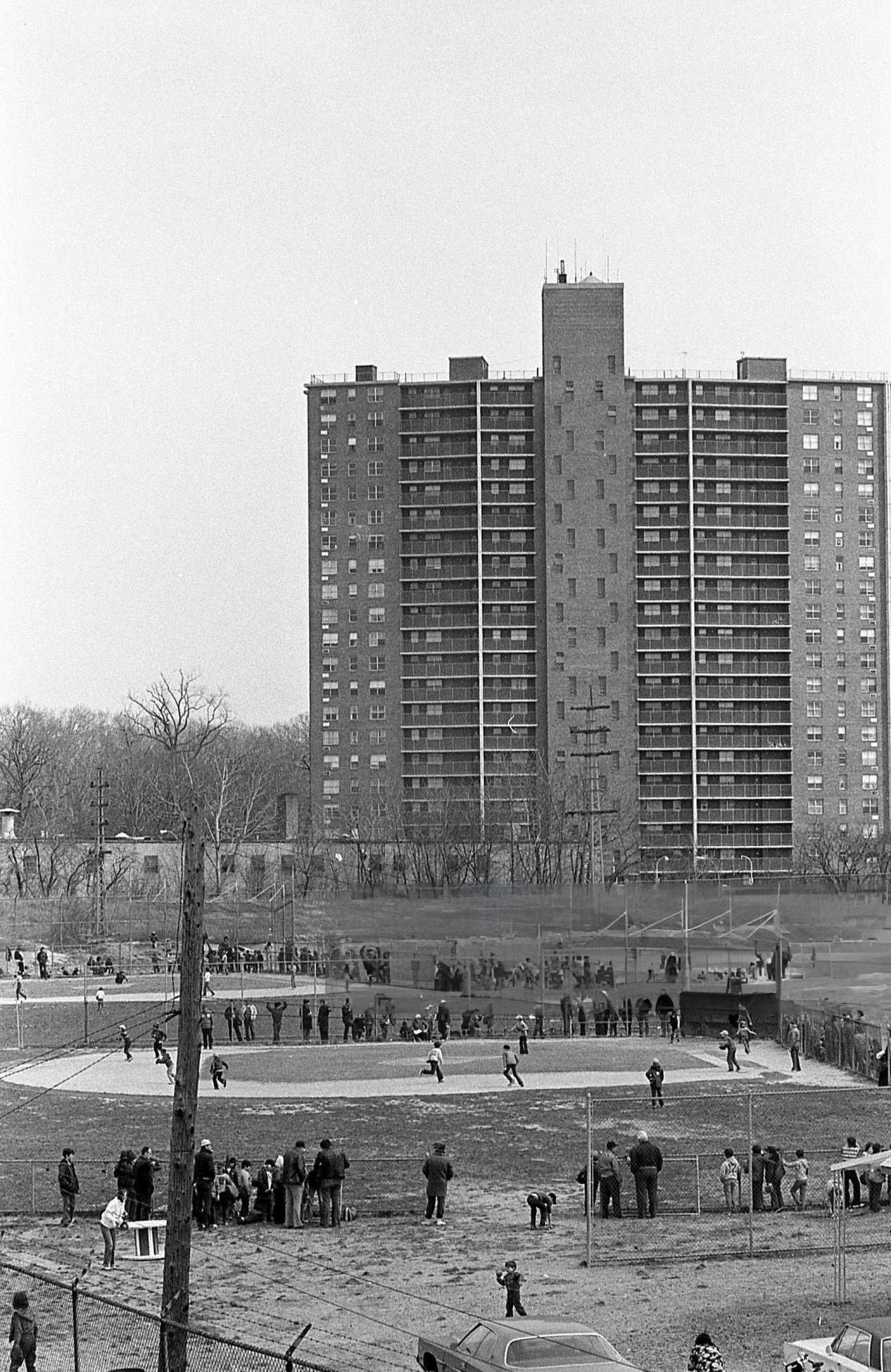 People Watching A Baseball Game Near Woodhaven Boulevard In Queens' Forest Hills, 1975.