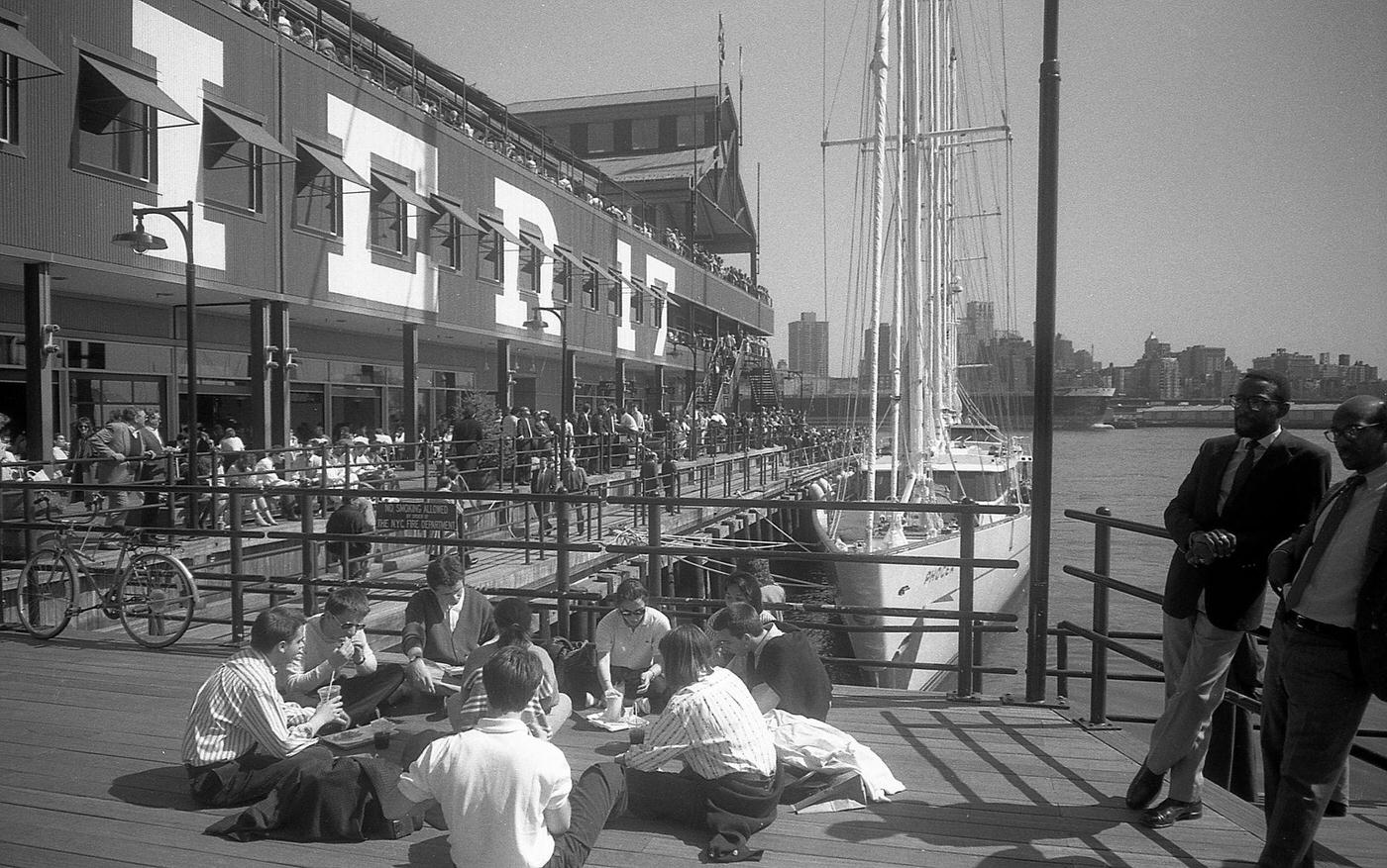 Students Eating Lunch At South Street Seaport, Manhattan, 1988
