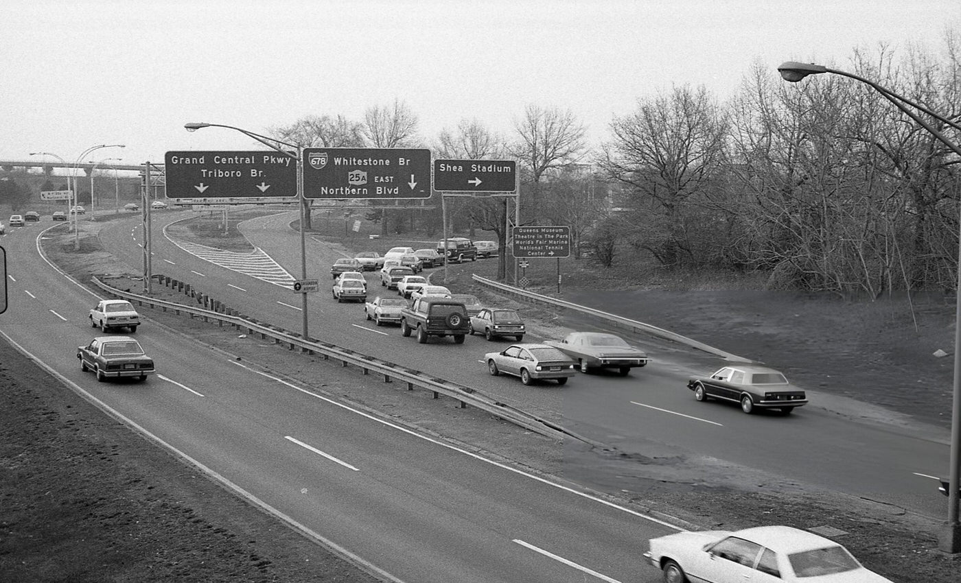 Vehicular Traffic On The Grand Central Parkway In Corona, Queens, 1982.
