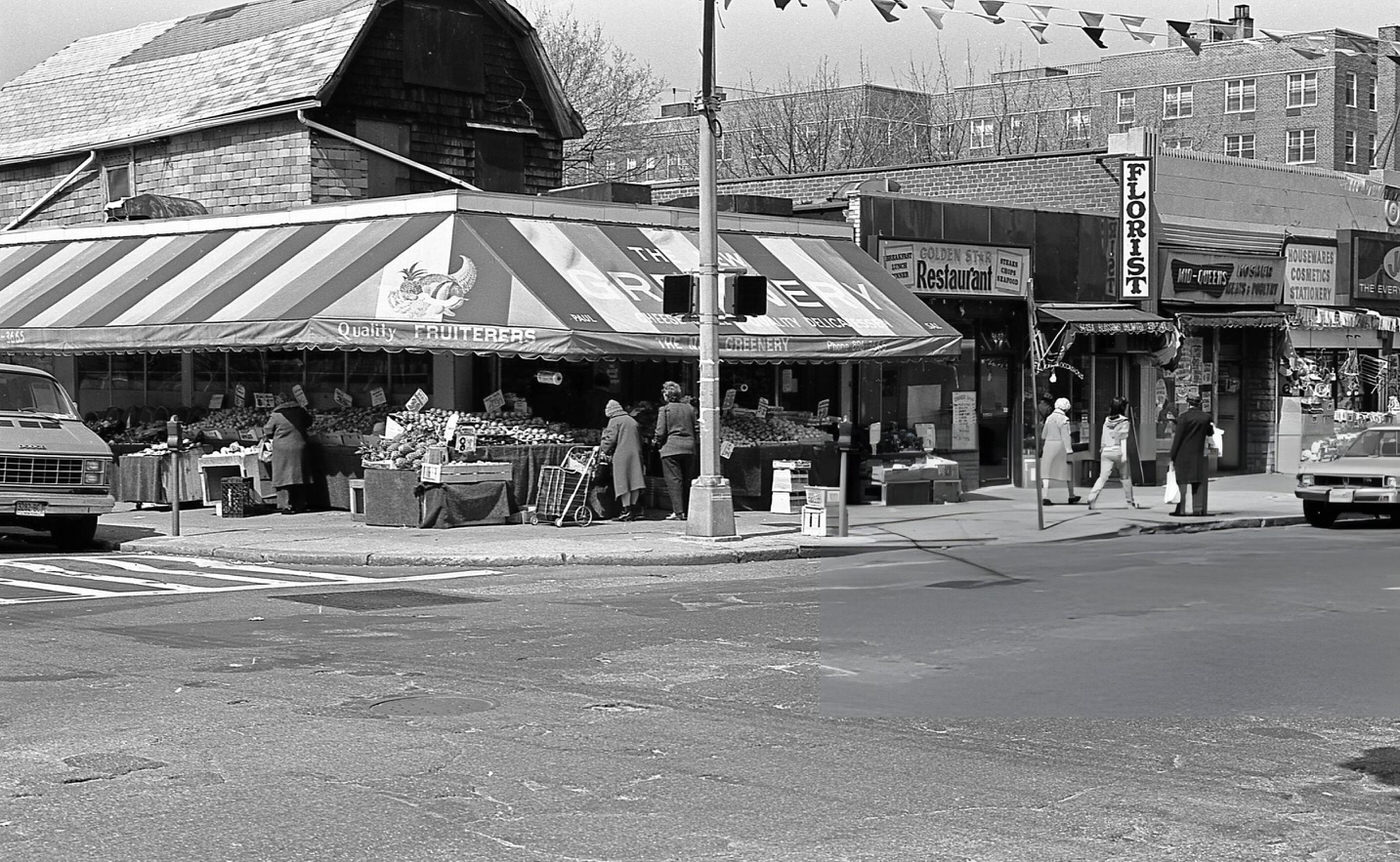Businesses At The Intersection Of 63Rd Drive And Booth Street In Rego Park, Queens, Including The New Greenery Market And The Golden Star Restaurant, 1984.