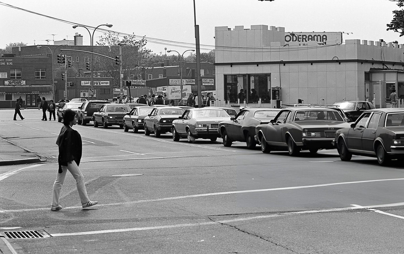 A Pedestrian Crosses The Intersection Of 57Th Avenue At 90Th Street, Elmhurst, Queens, 1984.