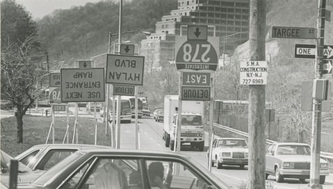 Road Resurfacing Project Preparation Near Targee Street Overpass, 1986.