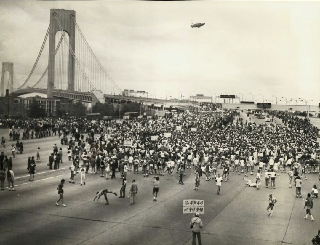 Marathon Fever At The Twelfth New York City Marathon At The Verrazzano-Narrows Bridge, 1981.