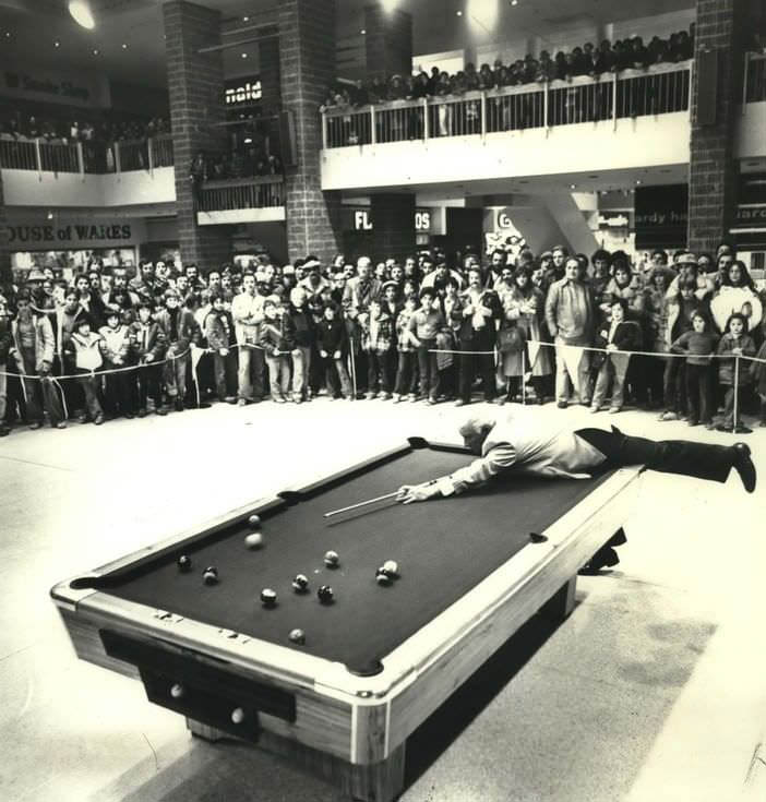 Willie Mosconi, Professional Pool Player, Performing At Staten Island Mall, 1980.