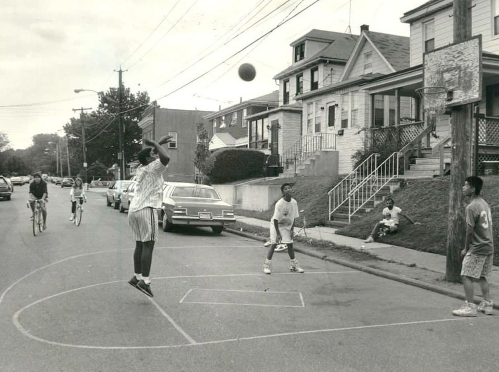 Youngsters Enjoy A Game Of Basketball On Wadsworth Avenue In Ft. Wadsworth, 1989.