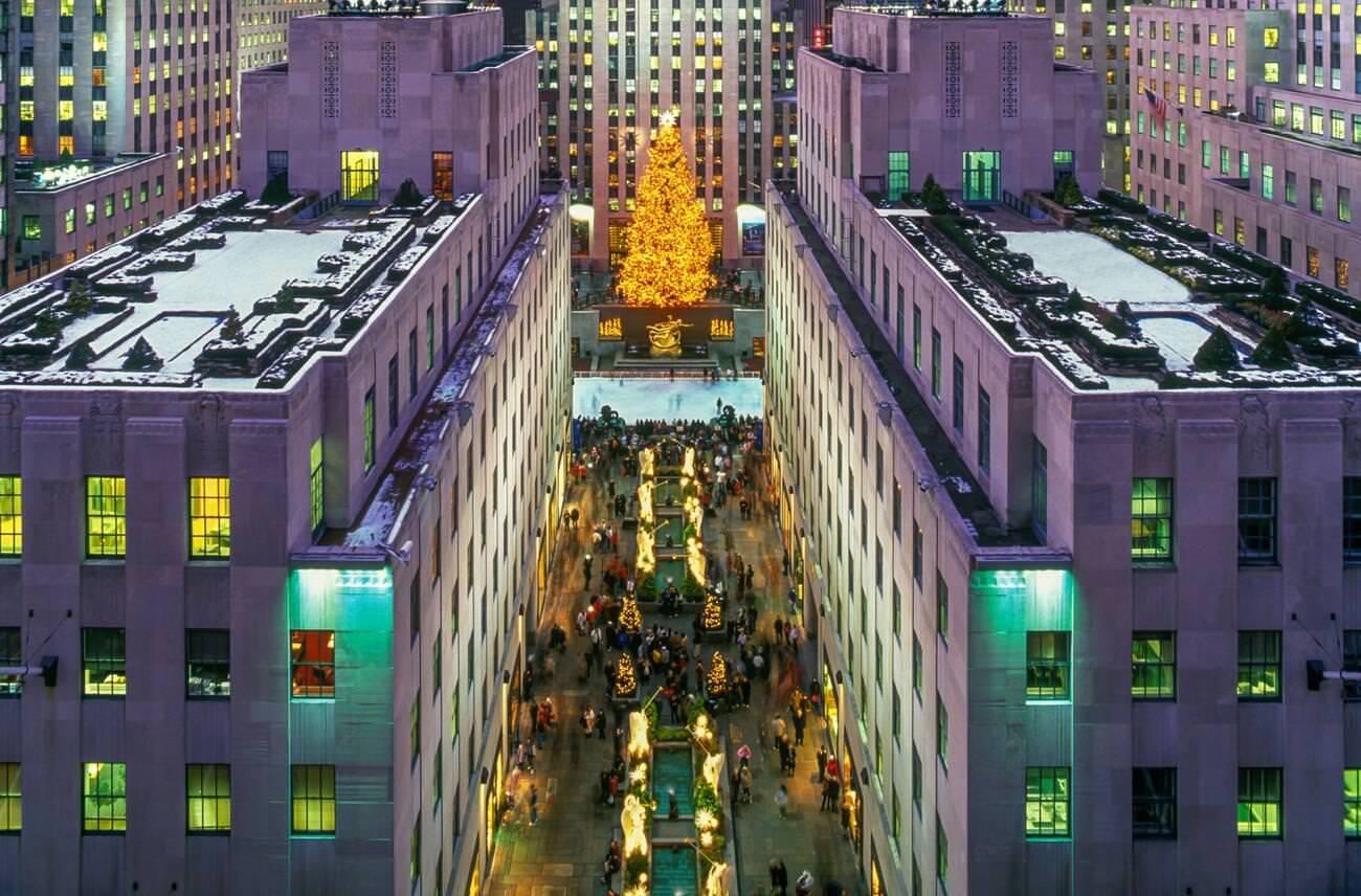 Christmas Tree Lights Rockefeller Center Fifth Avenue Midtown Manhattan, 2000S.