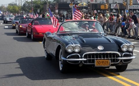 A Parade Of Corvettes On New Dorp Lane In The S.i. Columbus Day Parade, Oct 4, 2009.