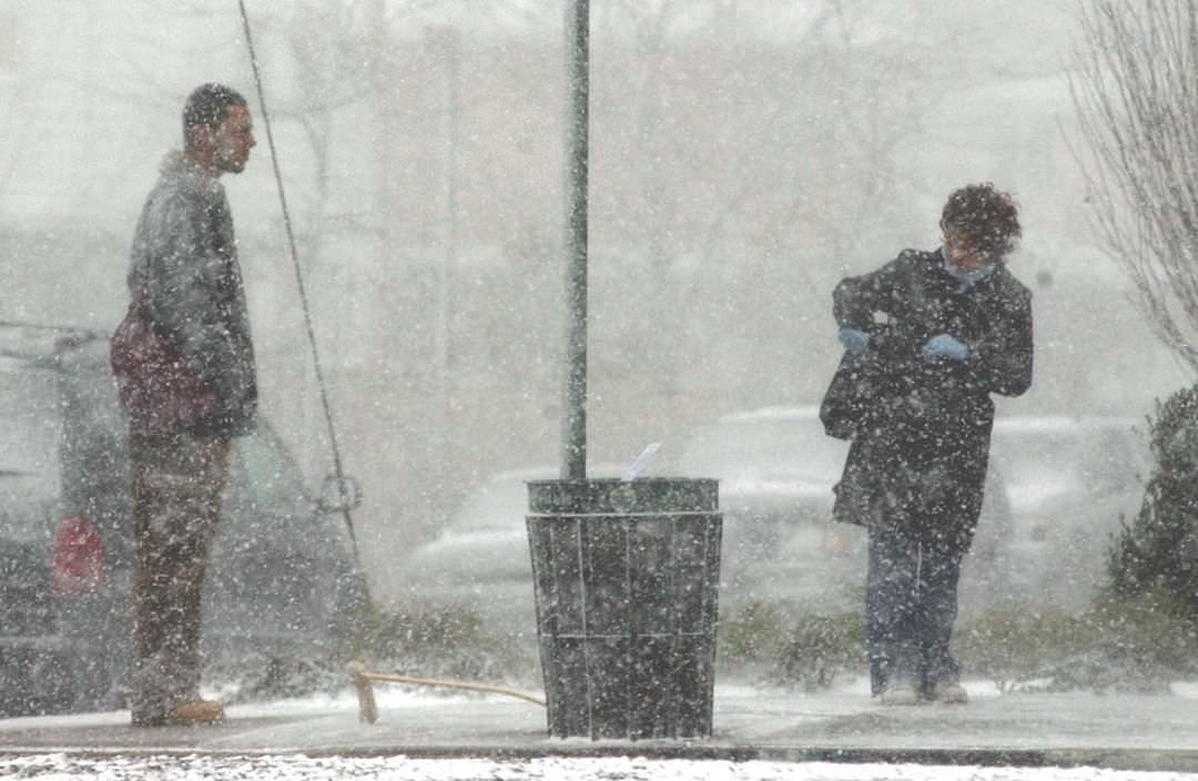 Commuters Wait For The Bus On Hylan Boulevard, Dongan Hills During A Snow Squall, 2003.
