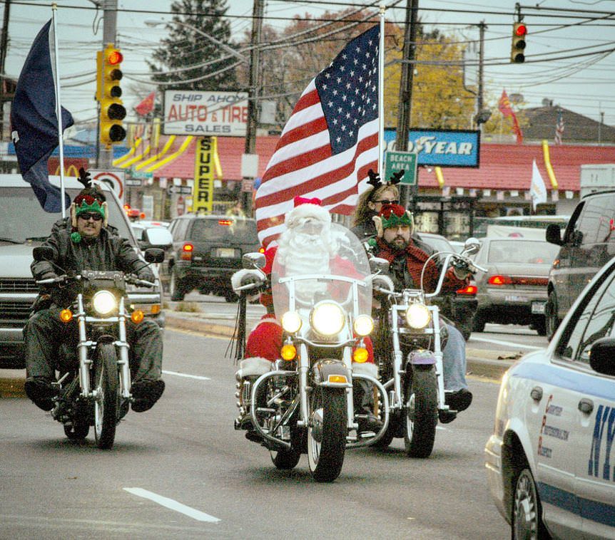 Santa Claus Leads A Motorcade On A Harley To Mount Loretto For The Staten Island Bikers Association 8Th Annual Toy Run, 2002.