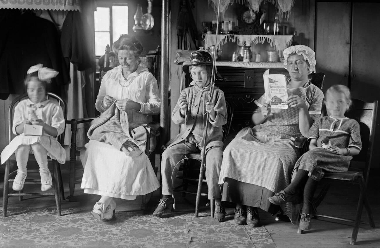 A Family Seated In A Living Room In A House In Broad Channel, Queens, 1910S