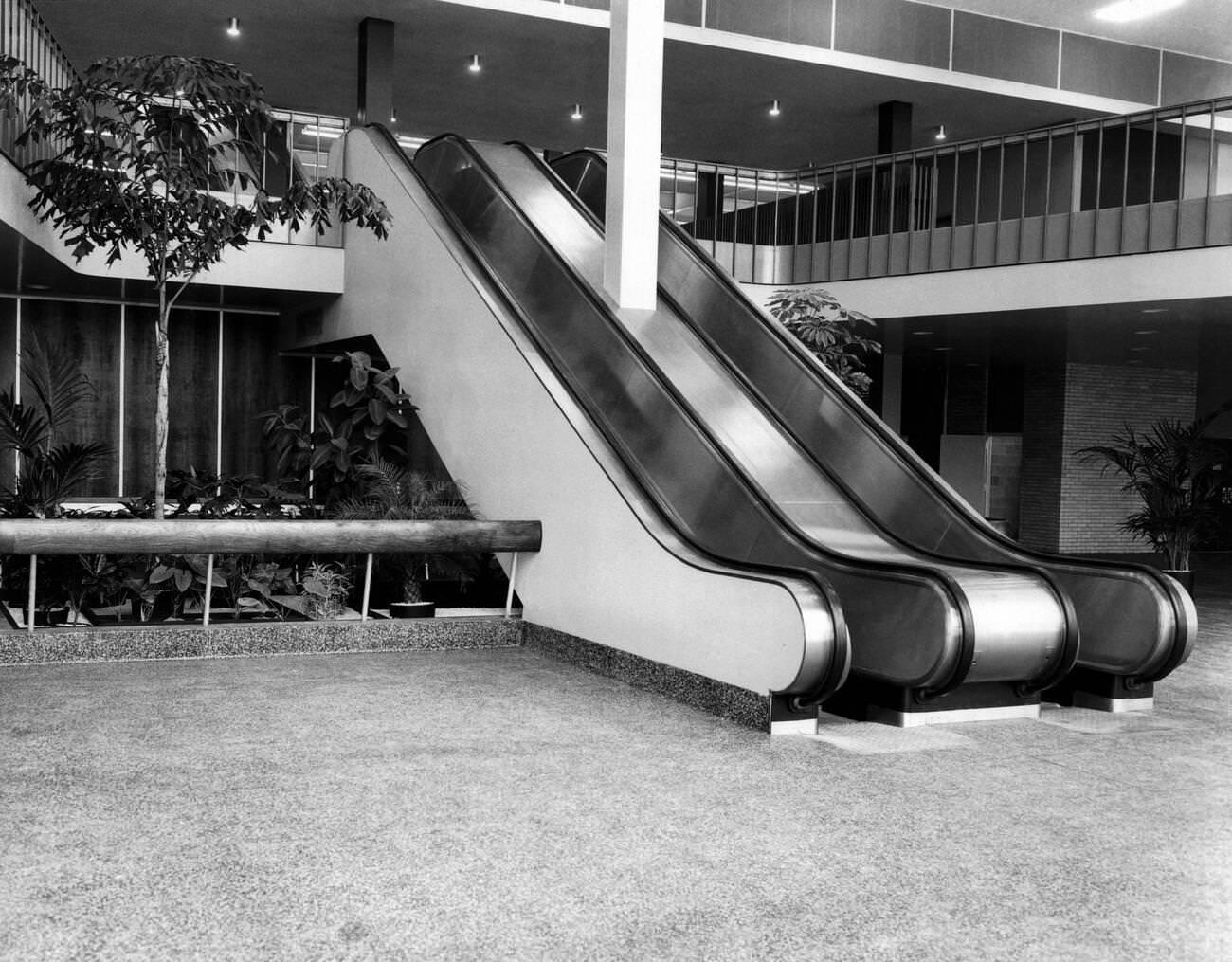 The Lobby Entrance With Escalators At The Aqueduct Racetrack In Queens After A Remodel, 1959.