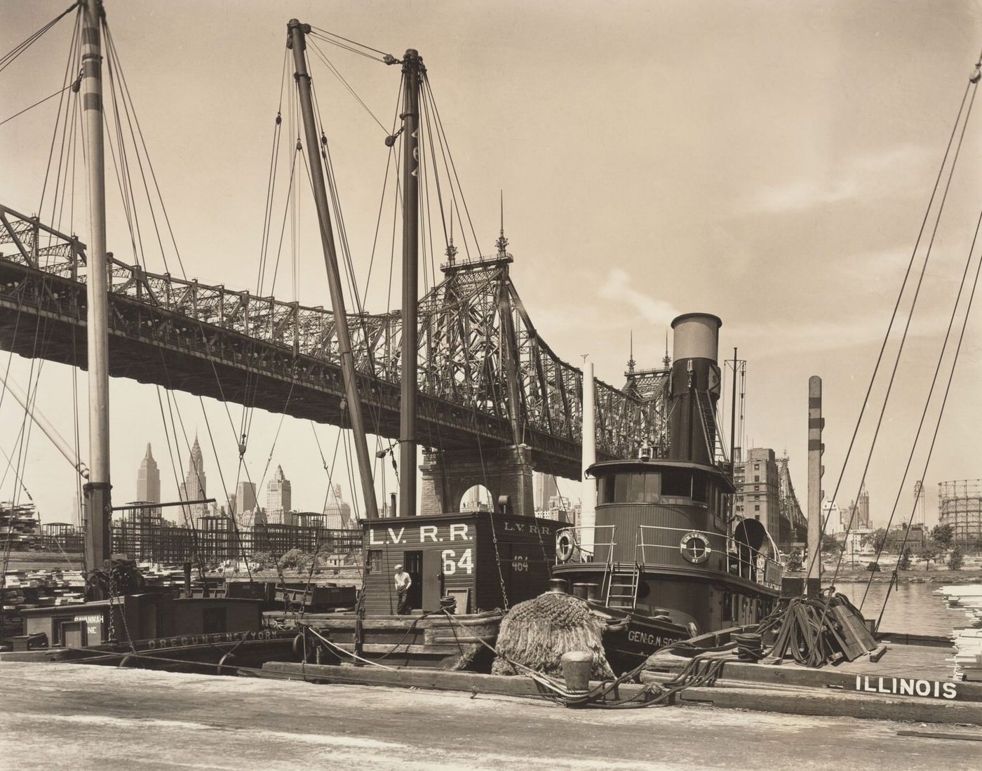 Queensboro Bridge: Ii, Long Island City, Queens, Looking Southwest From Pier At 41St Road, 1950S