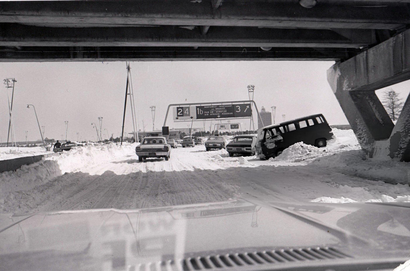 Entrances To The Belt Parkway In Queens Near Kennedy Airport Blocked By Stalled Cars Stuck In The Snow, 1969.