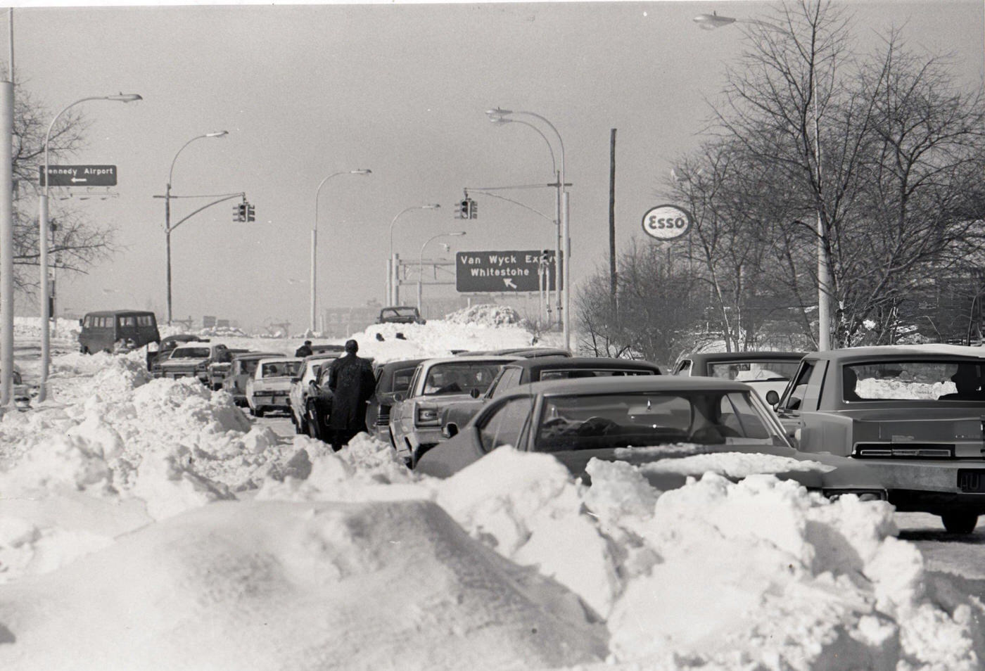 Cars Stalled Along The Route Into Kennedy Airport Due To Heavy Snow Drifts, 1969.
