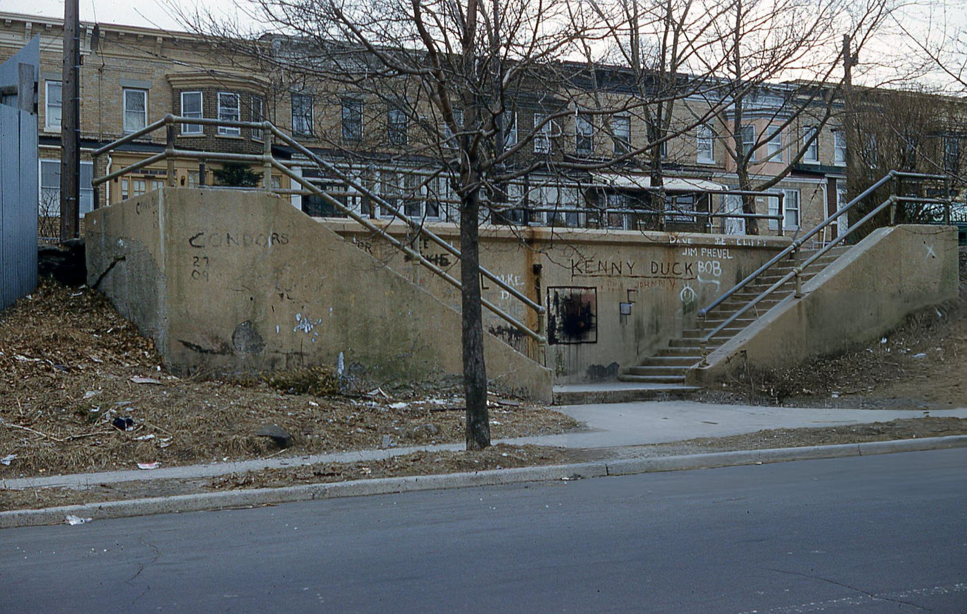 Dilapidated And Graffiti-Covered Cement Staircases Lead To A Row Of Homes On 37Th Avenue In Corona, Queens, 1960.