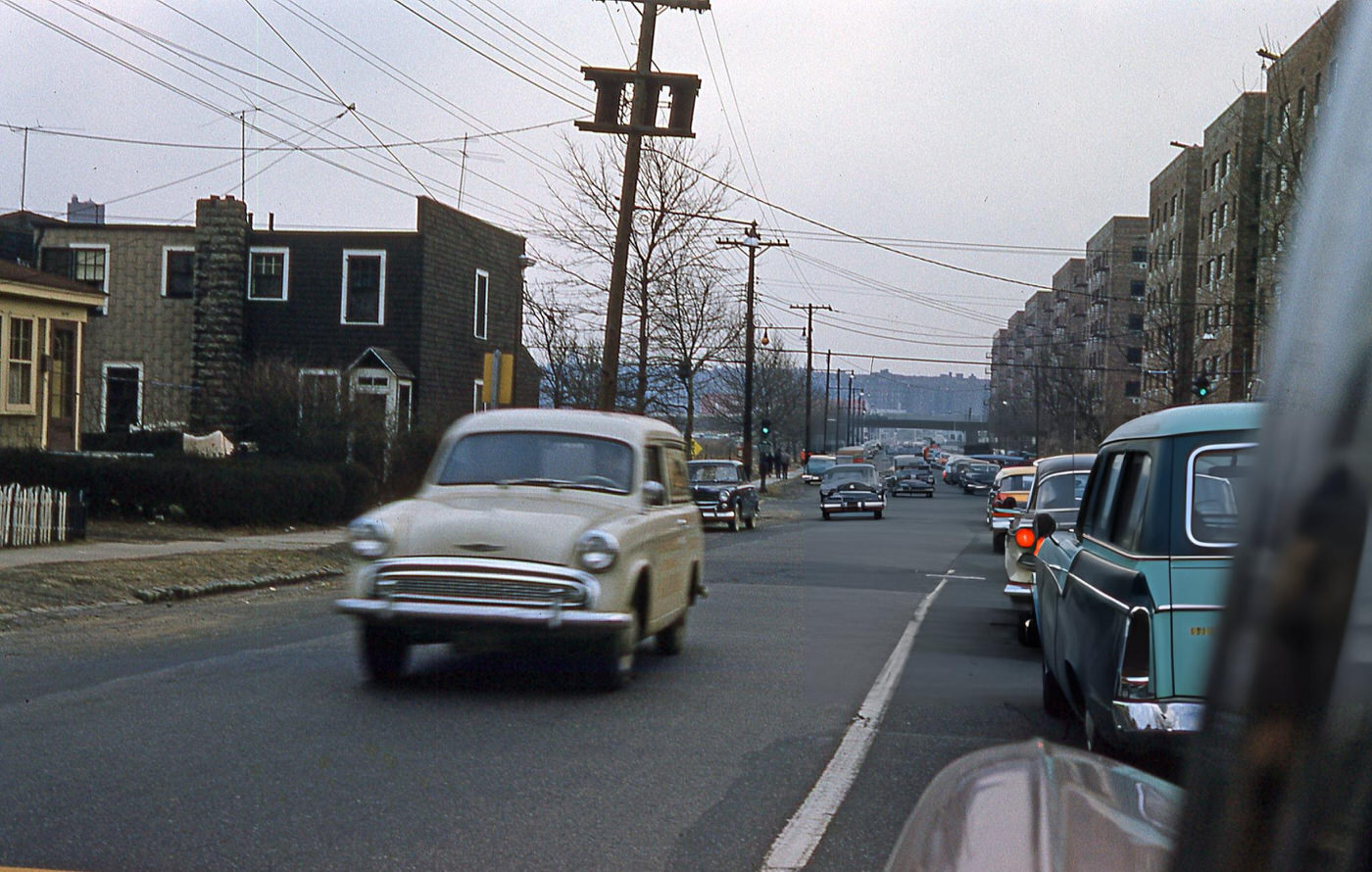 Motorists Driving Northbound Along Junction Boulevard In Corona, Queens, 1960.