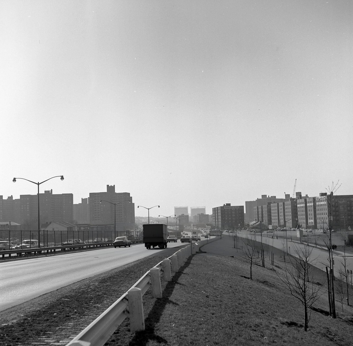 Traffic Heading West On The Long Island Expressway In Elmhurst, Queens, 1963.