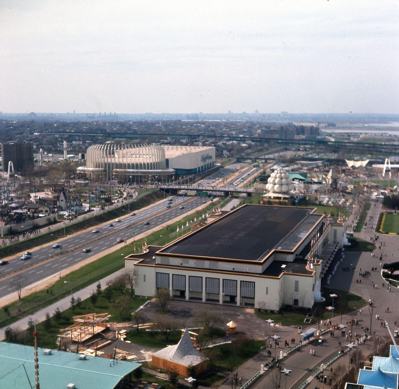 Panoramic Aerial View Of The 1964 New York World'S Fairgrounds Toward Laguardia Airport On Flushing Bay In Corona, Queens, 1964.