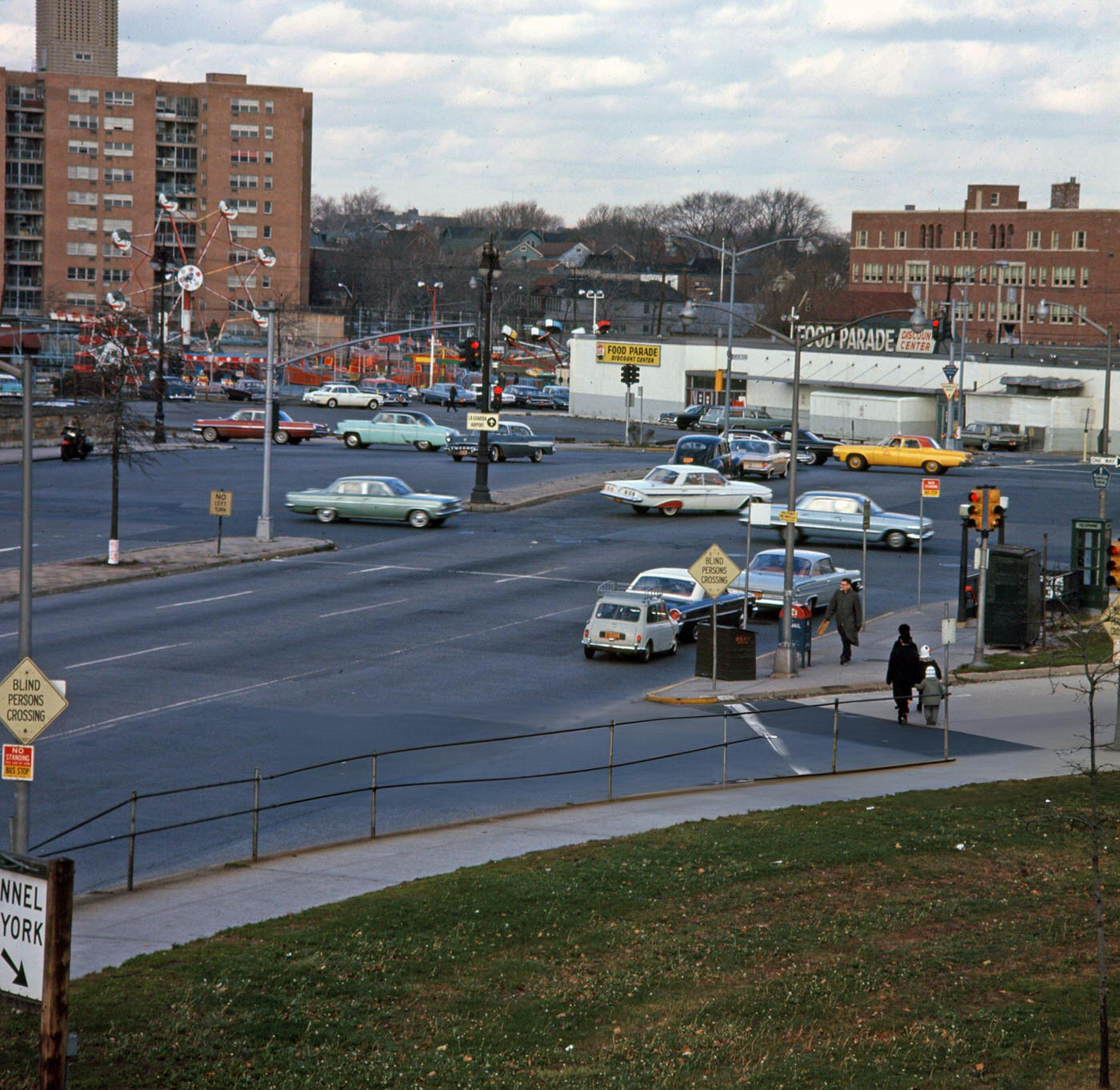 Elevated View Of Vehicle Traffic At The Intersection Of Queens And Woodhaven Boulevards In The Elmhurst Neighborhood, Queens, 1965.