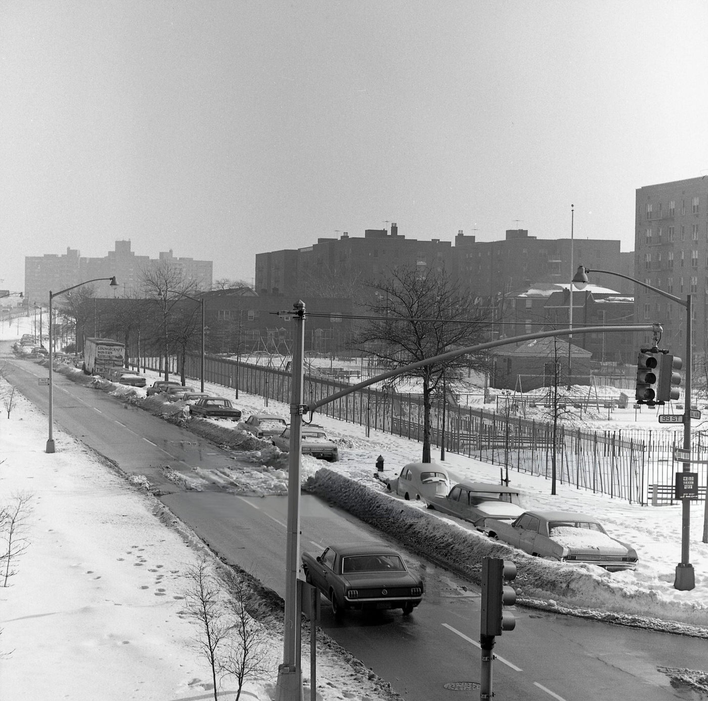 Parked Cars Along The Horace Harding Expressway In Rego Park, Queens, 1967.