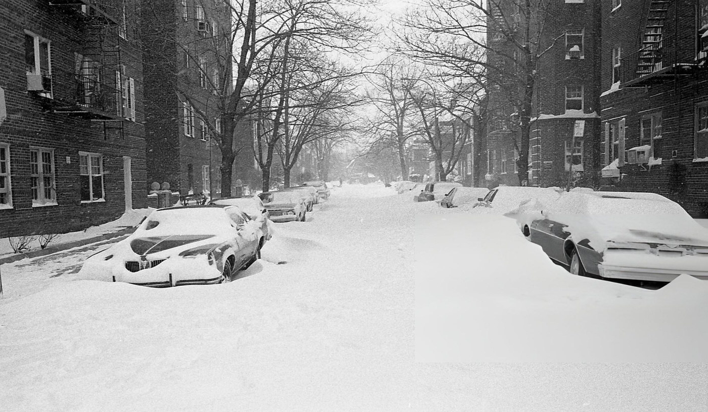 Vehicles Parked On A Residential Street Buried In Deep Snow During The Blizzard Of 1978.
