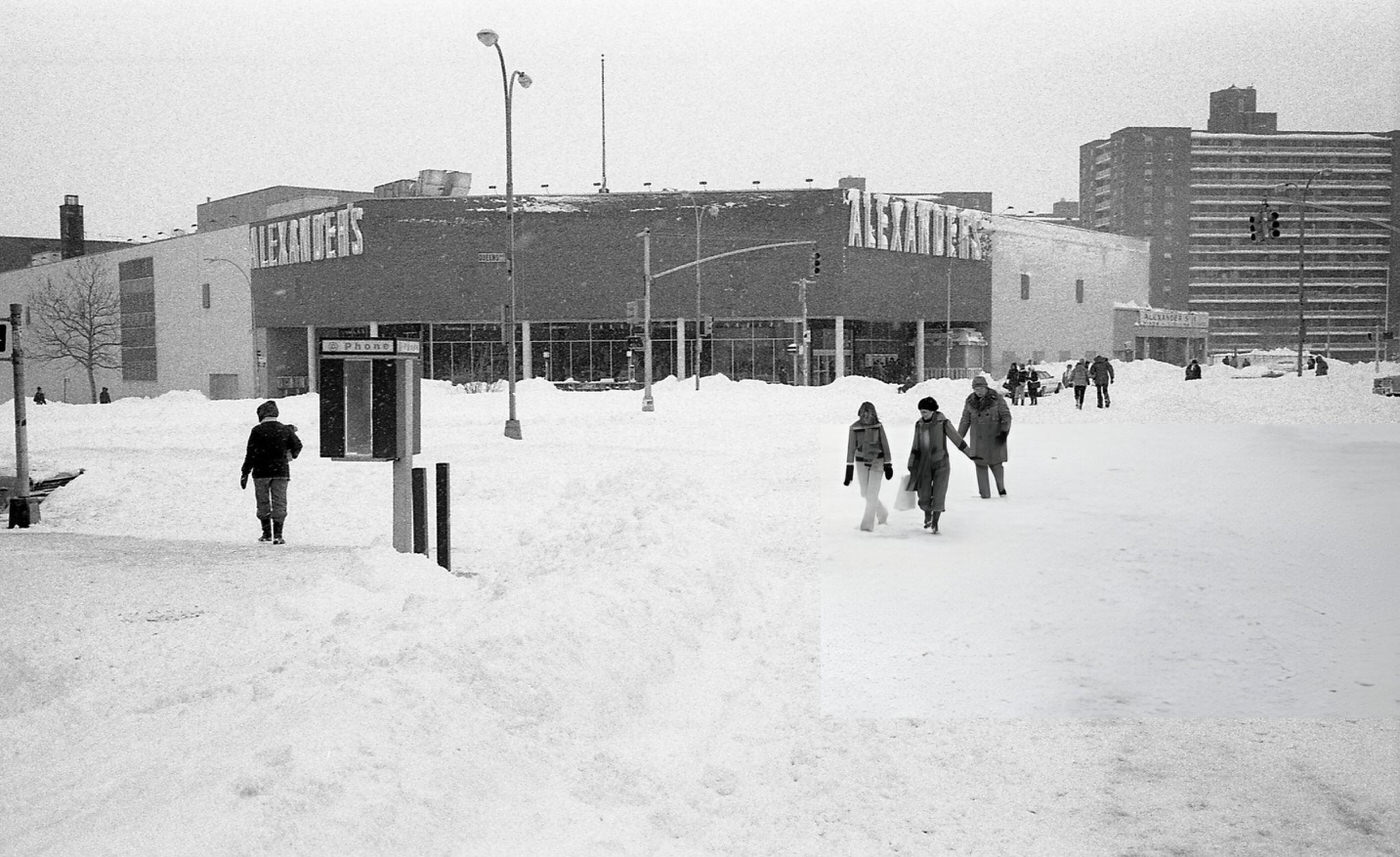 Pedestrians Crossing Queens Boulevard In Rego Park During The Blizzard Of 1978.