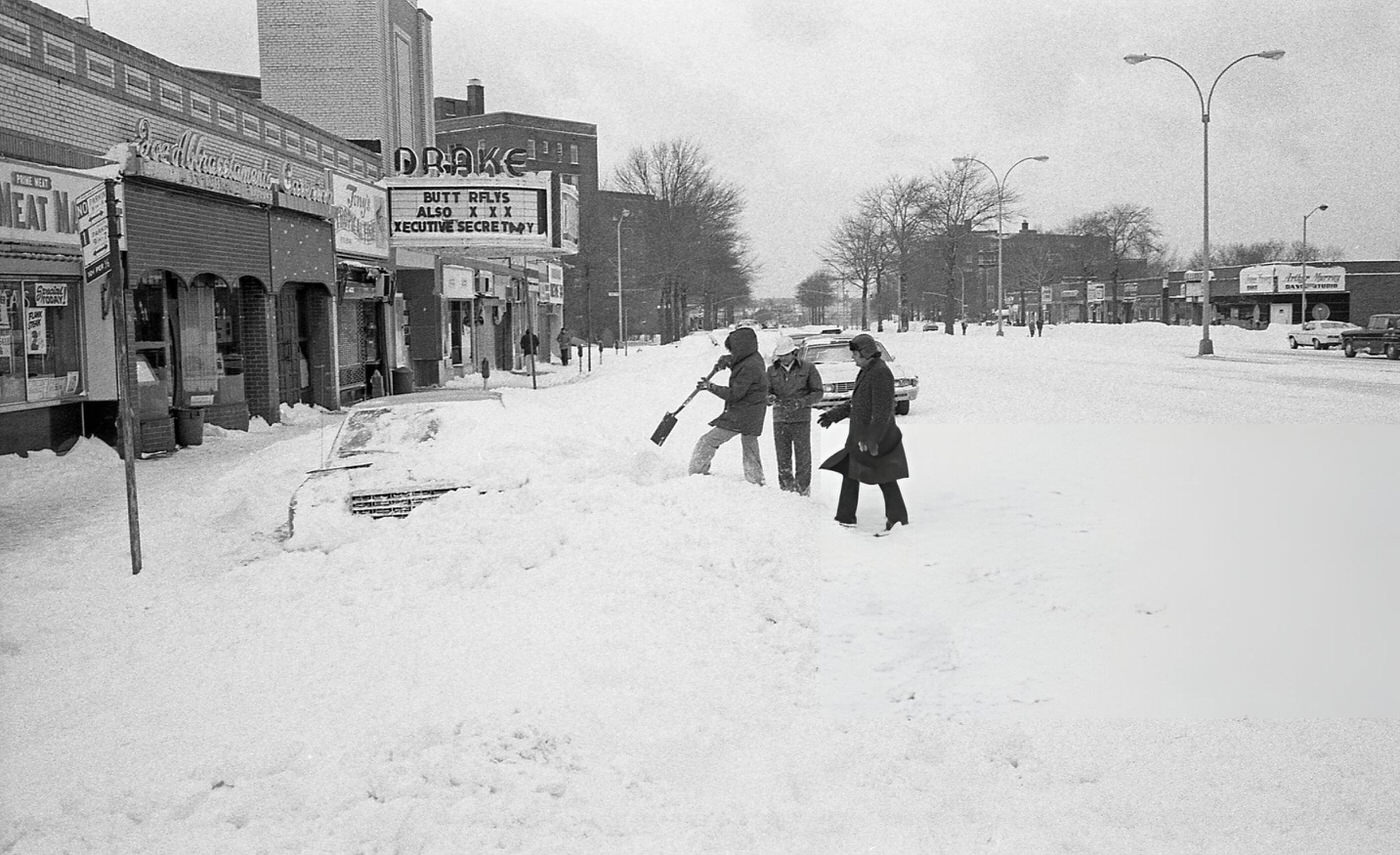 A Man Digging His Car Out Of Deep Snow On Woodhaven Boulevard During The Blizzard Of 1978.