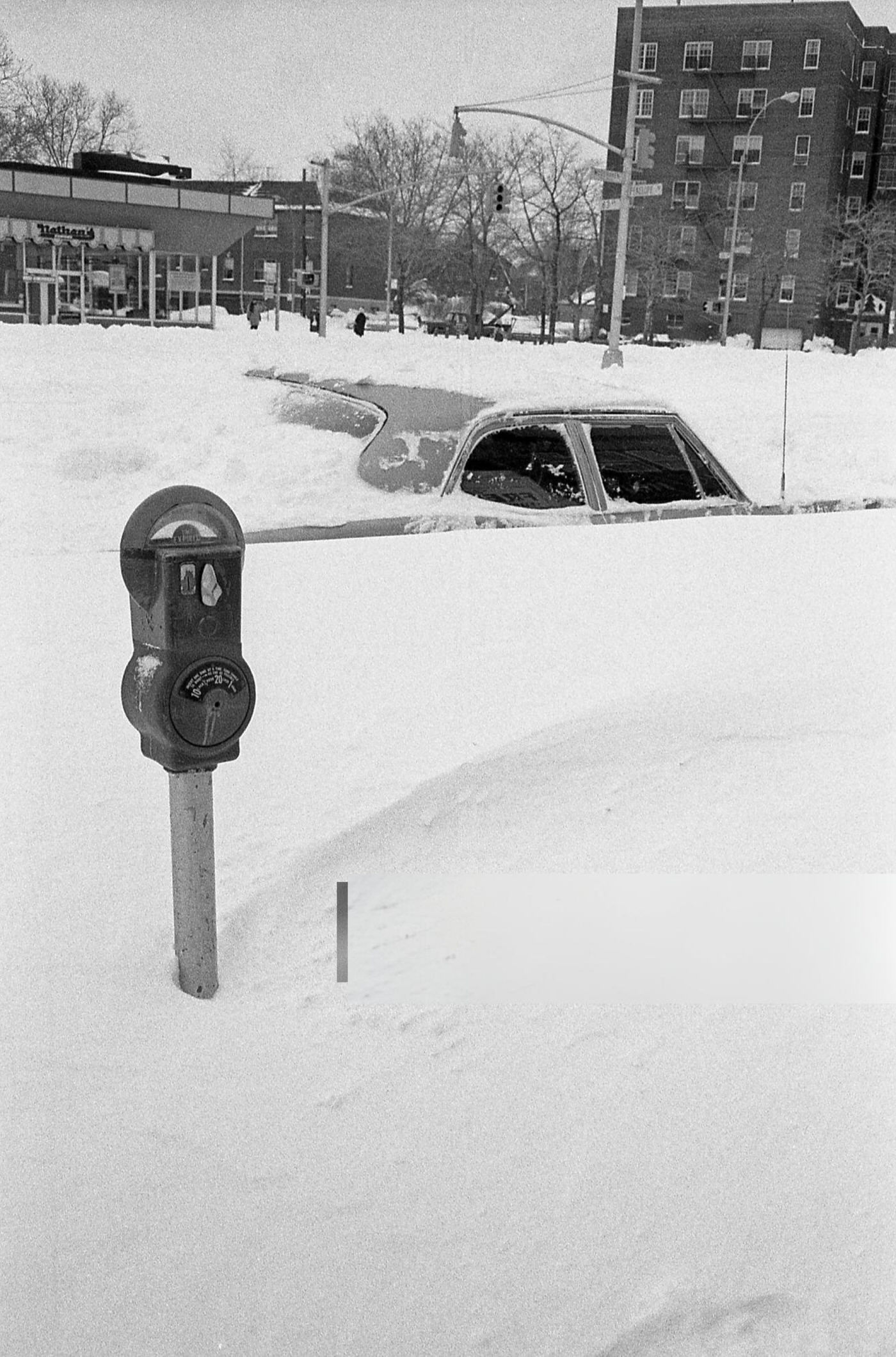 A Vehicle And Parking Meter On Woodhaven Boulevard Almost Completely Buried Under Deep Snow During The Blizzard Of 1978.