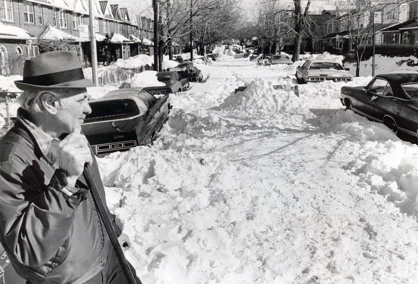 A Resident Of Jamaica, Queens, New York, Looks At The Snow Covering His Street In February, 1978.