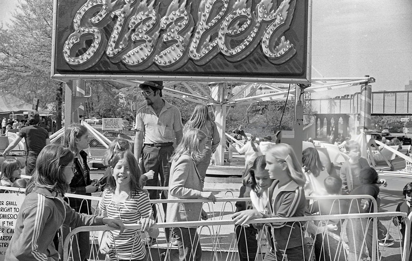 Children Exiting The 'Sizzler' Ride At The Resurrection Ascension Church Carnival In Rego Park, Queens, 1979.