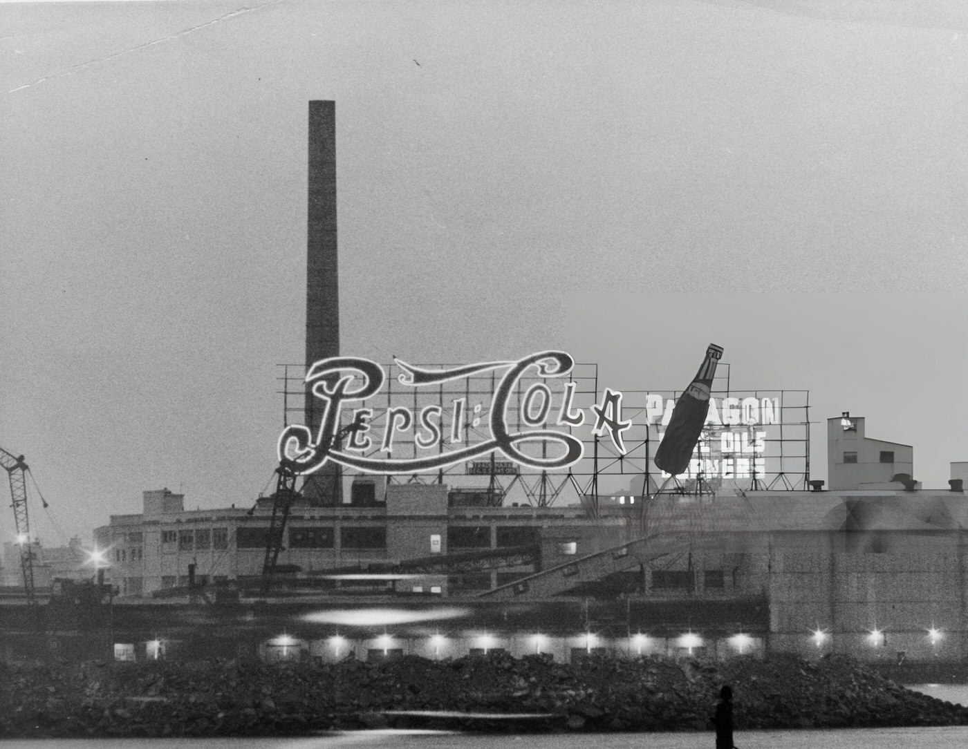 The Neon Pepsi Cola Sign On The Queens Side Of The East River In Long Island City, 1970S.