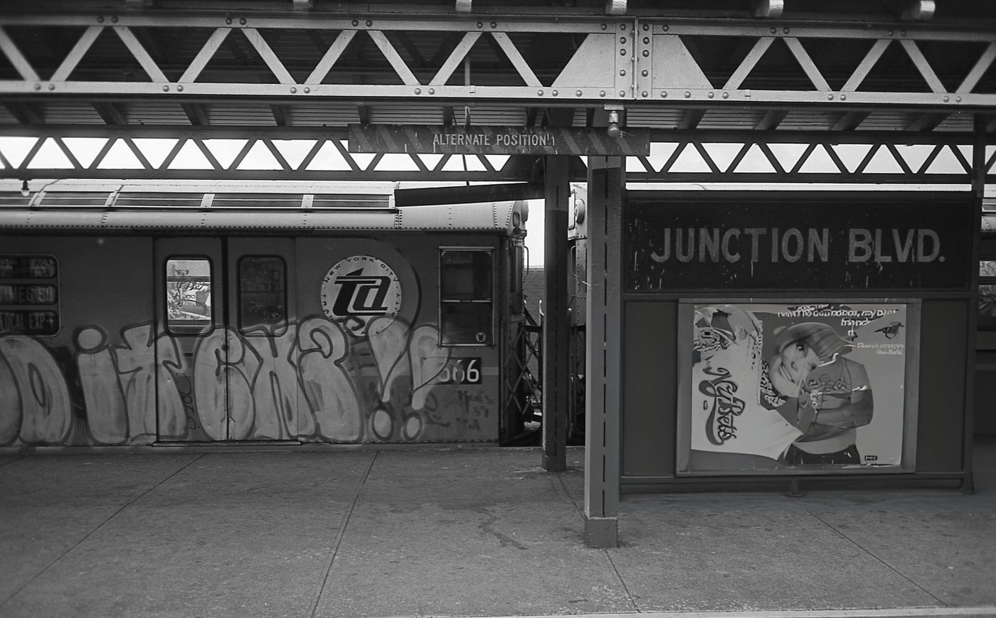 A Graffiti-Covered Subway Train At The Junction Boulevard Station In Corona, Queens, 1970S.