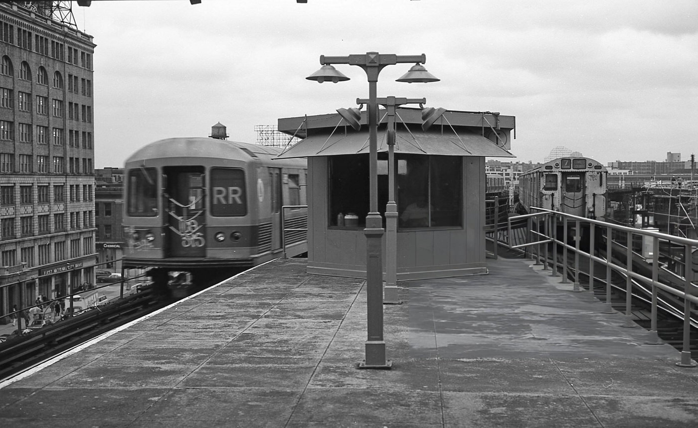 The Rr And 7 Subway Trains At The Queens Plaza Elevated Subway Station In Queens' Long Island City Neighborhood, 1974.