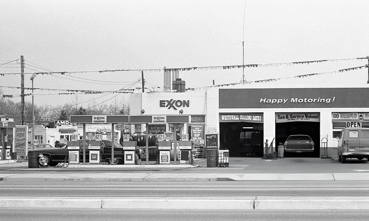 An Exxon Gas Station On Woodhaven Boulevard In Queens' Forest Hills Neighborhood, 1975.